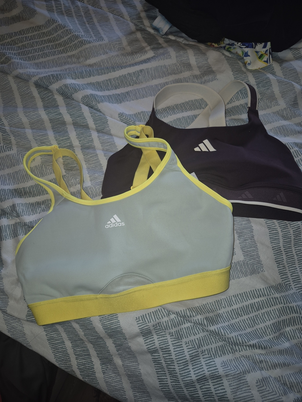 XS adidas Light Gray Sports Bra with Yellow Trim + Maroon adidas Bra